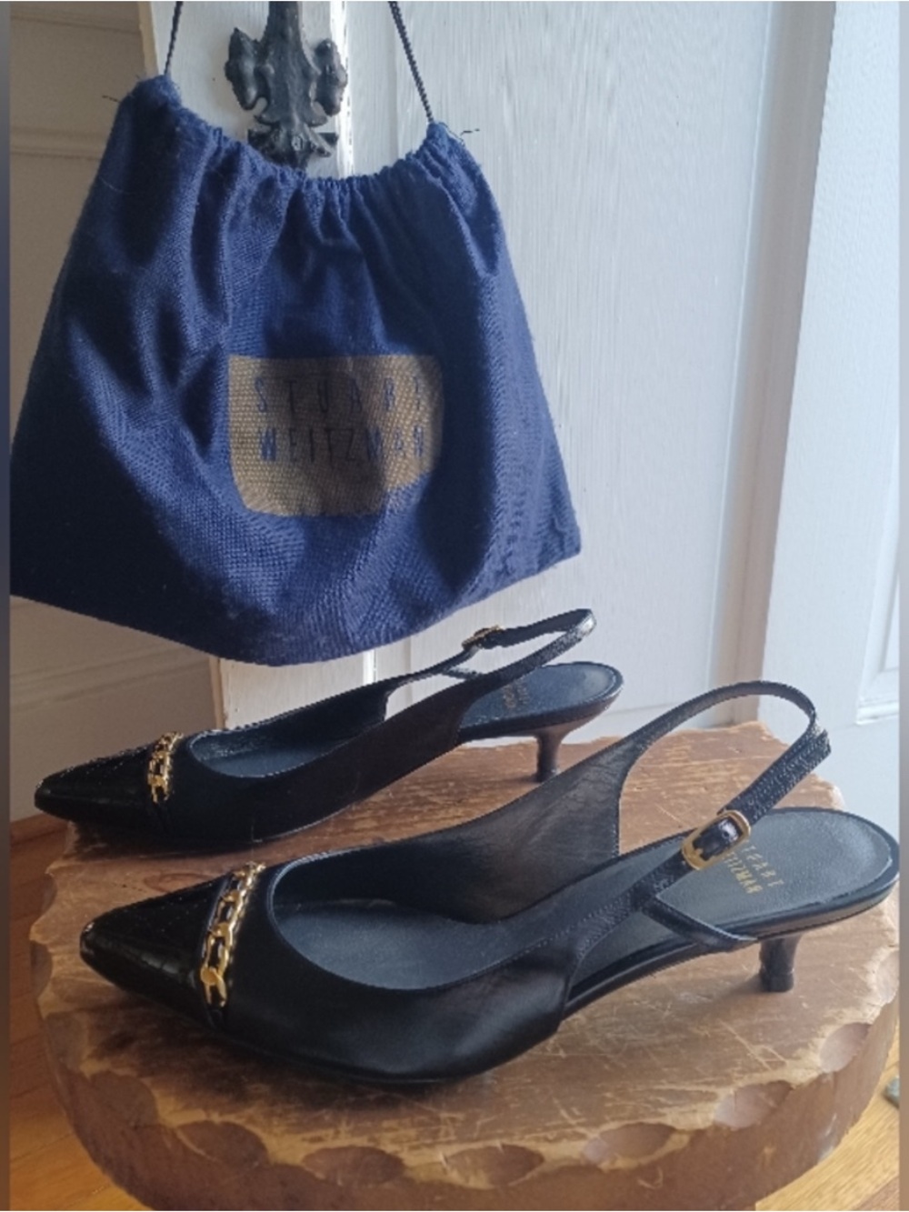 Stuart Weitzman Black Kitten Heel Slingbacks